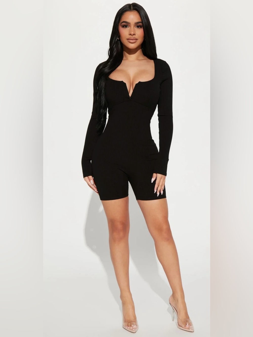 X-large Black Fashion Nova long sleeve Romper with tags